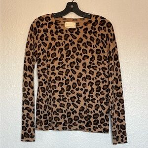 Cynthia Rowley Leopard Print Long Sleeve Cashmere Sweater - Brown and Black